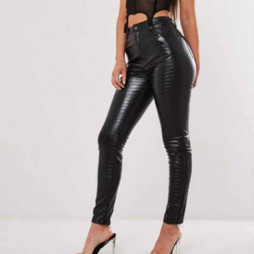 Missguided Faux Leather Croc Pants Black 8